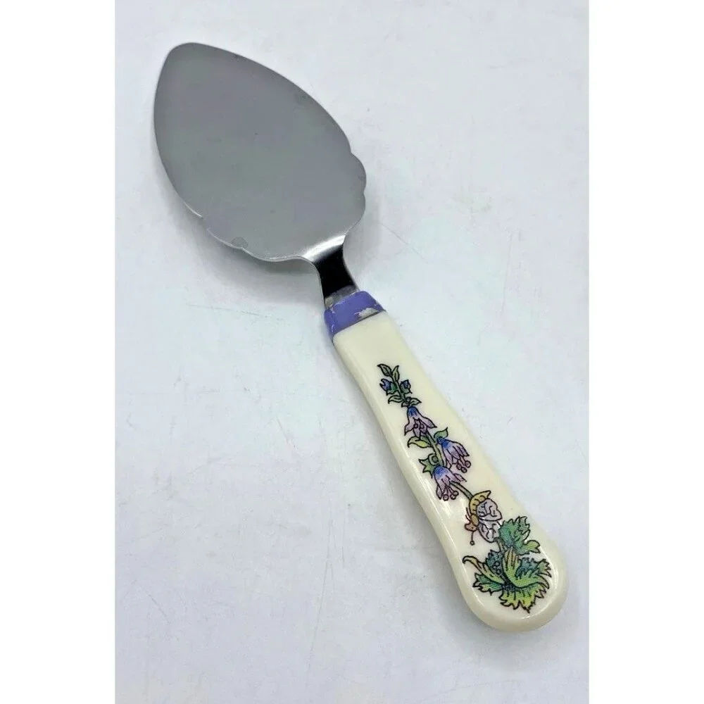 Vintage Pie Cake Knife Etched Design Blade Floral Print Handle Cottagecore 6.5 